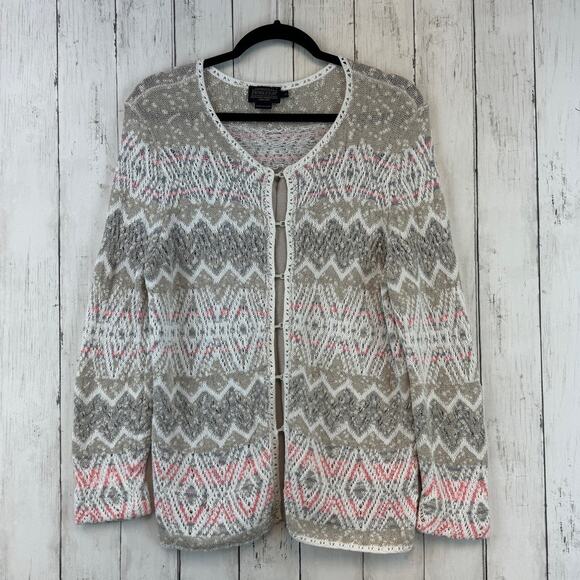 Pendleton Cream/Tan Southwestern Long Sleeve Crochet Sweater Cardigan Size Large - Picture 1 of 12